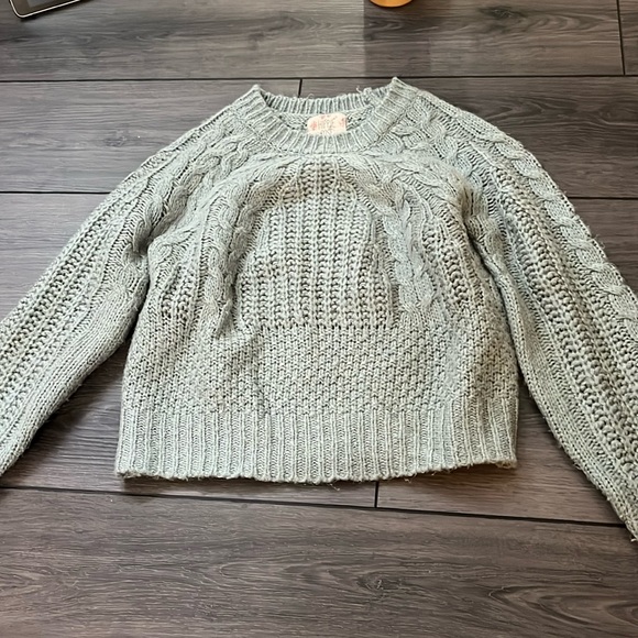 Hippie Rose sweater, green-blue, cable knit, size S. - Picture 1 of 3